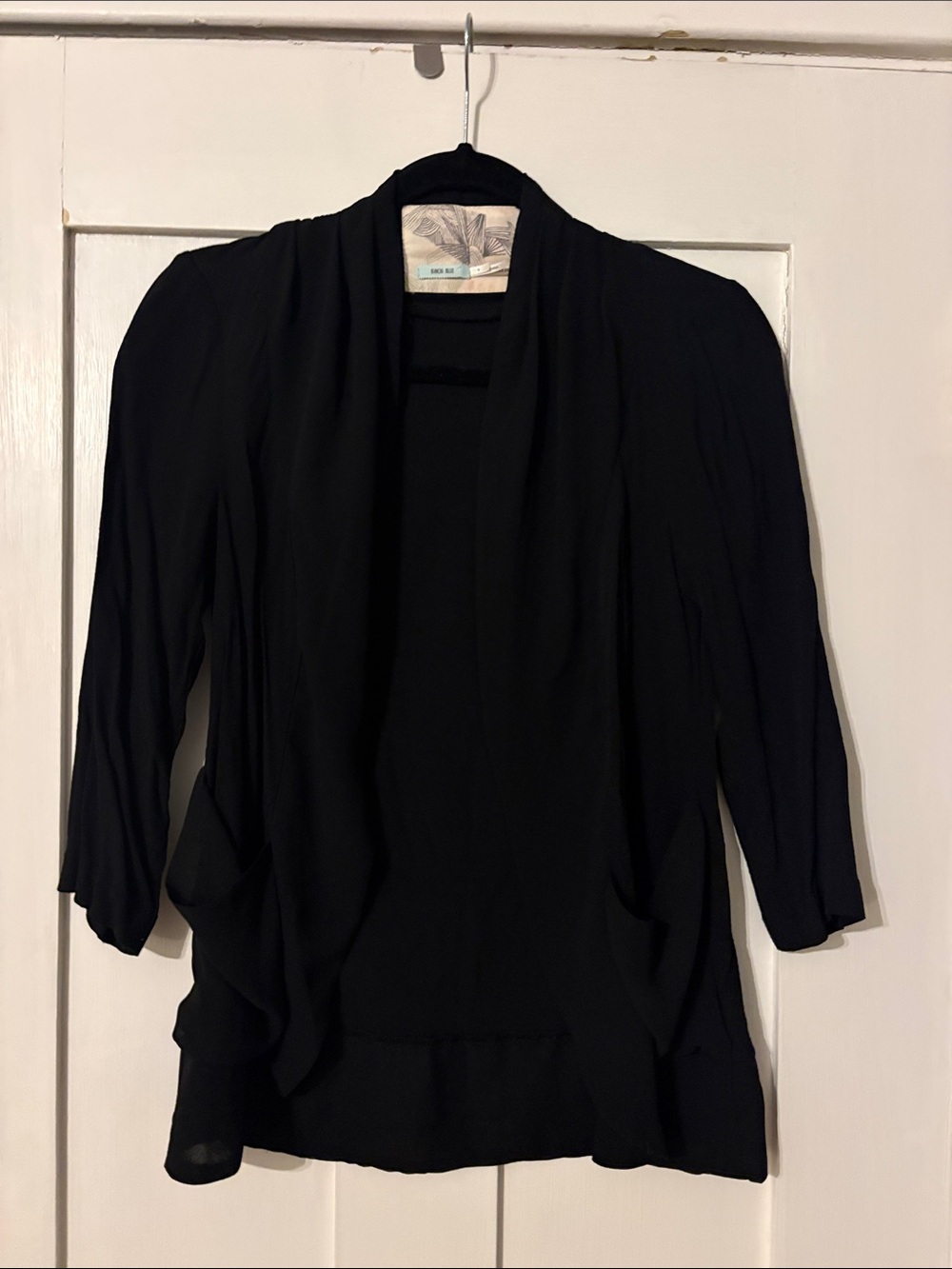 Black Draped Open-Front Blazer Jacket l